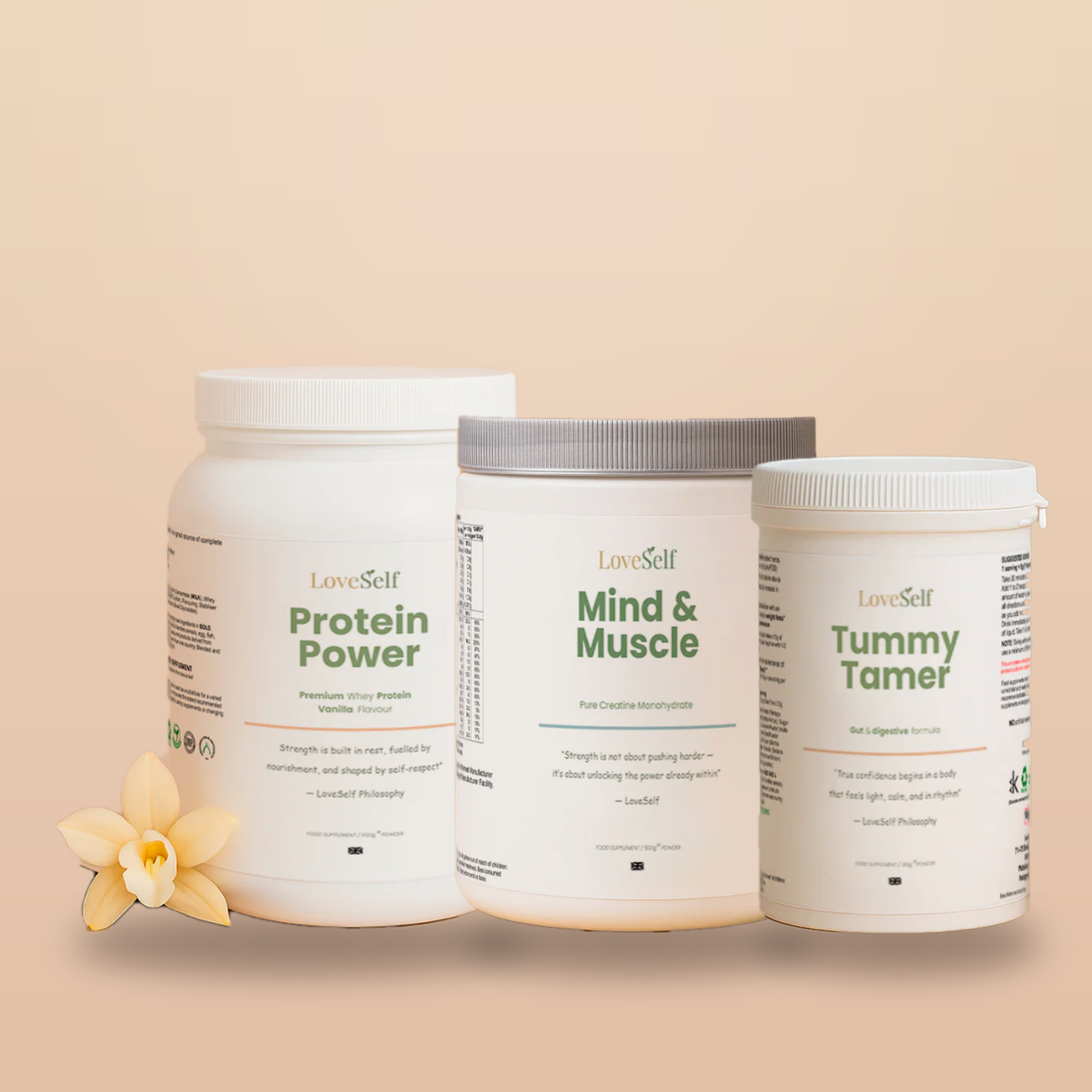 LoveSelf GLP-1 Support pack – Protein Power, Mind & Muscle and Tummy Tamer tubs